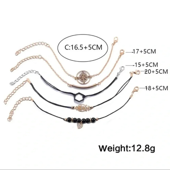 5 piece Black & Gold Beaded Bracelet Set - Picture 3 of 4